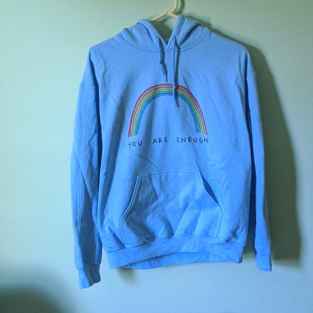 You Are Enough Rainbow Hoodie Sweatshirt light blue Self-Care is For Everyone